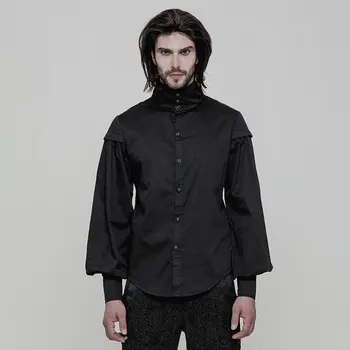 

PUNK RAVE Men's Gothic Long Sleeve Shirt High Collar Lantern Sleeve Party Evening Dinner Men Blouse