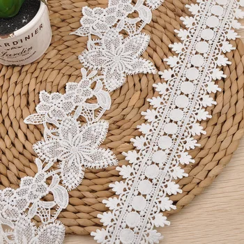 

10 Yards 6/8cm Wide HOT Flower Milk Silk Lace Embroidered White Lace Fabric Sewing DIY Trim Guipure Applique Ribbon Collar Decor