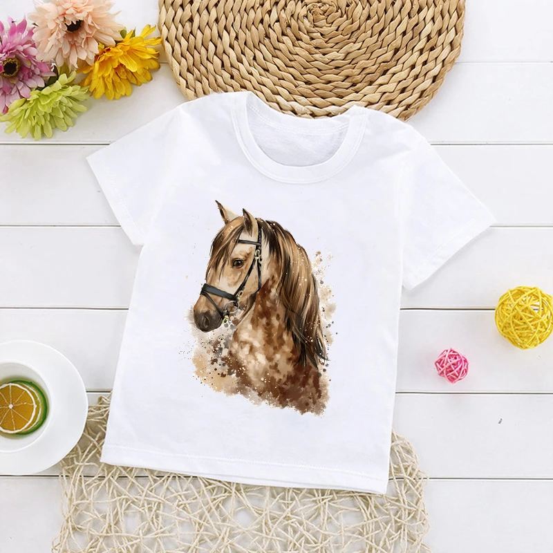 Camiseta con estampado de animales de caballo para niños, ropa de dibujos  animados, ropa de manga corta a la moda, Tops para niños y niñas|Camisetas|  - AliExpress