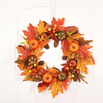 

Silk Fall Door Wreath Autumn Berries and Maple Leaf Enhance Home Decor Round Maple Leaf Wreath)