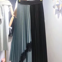 Осень и зима Новое поступление Женская юбка цвета пэчворк Высокая Талия Кружева шифон тонкая прострочка