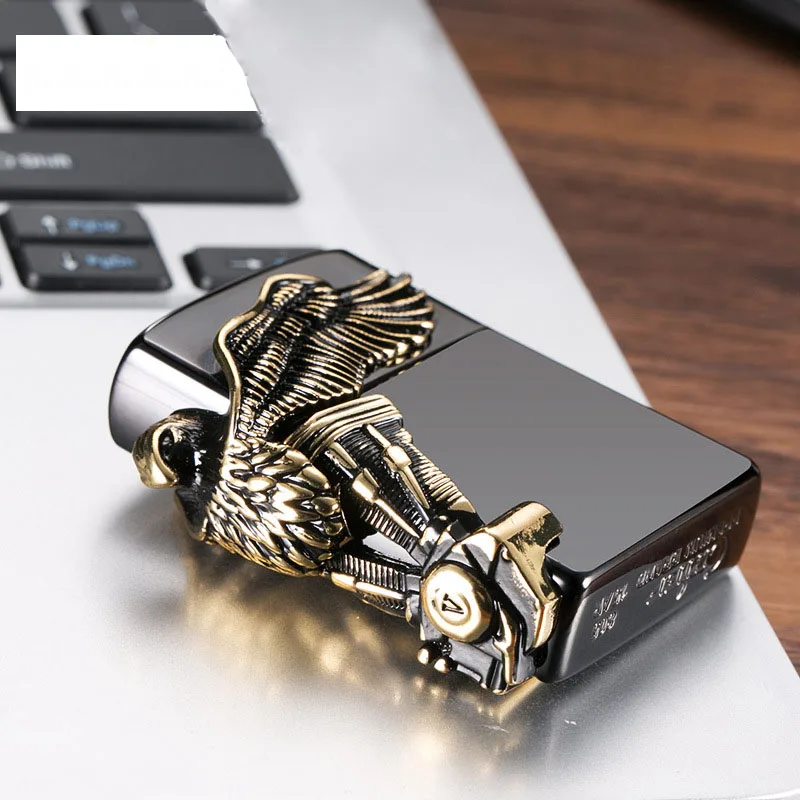 Eagle Leader Black Ice Kerosene Pure Copper Lighter Creative Windproof Stickers High Quality Cigarette Cigar Tobacco Lighter