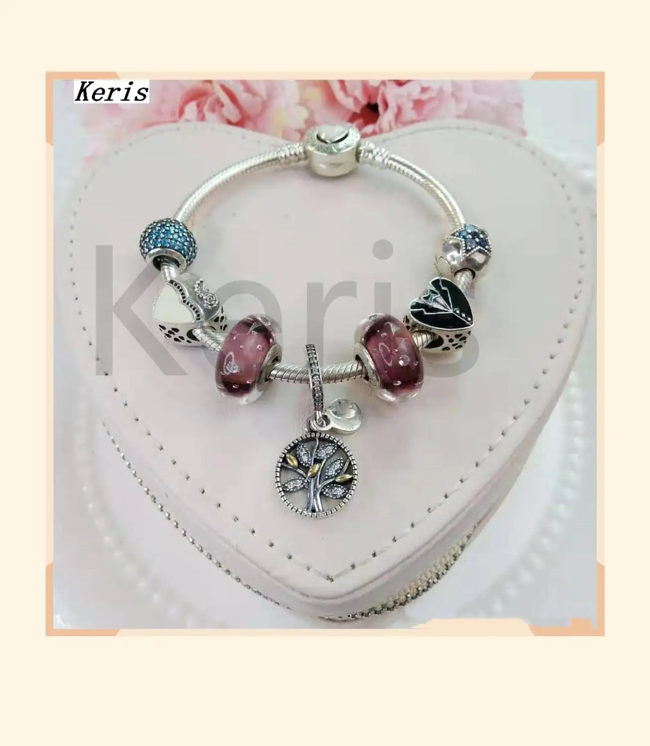 

High Quality Reproduction 1:1 100% Silver Bubble Glass Life Tree Pendant Charm DIY Chain Bracelet Free Delivery