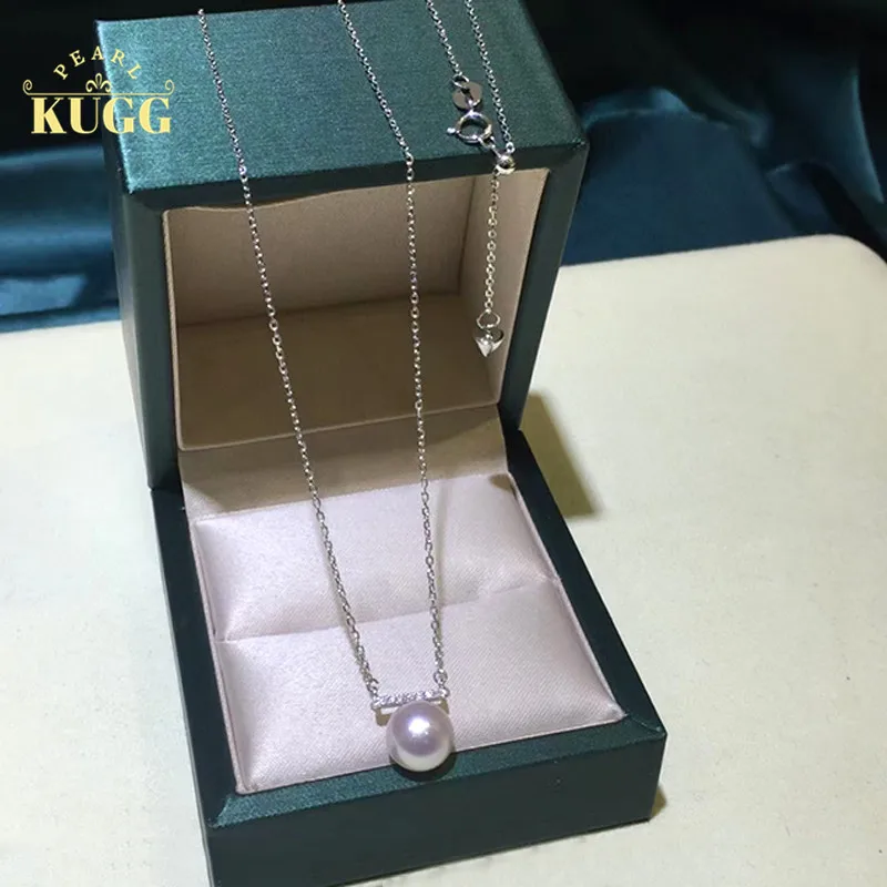 KUGG PEARL 18K White Gold Necklace Natural Akoya Pearl Necklace Natural Diamond Design Handmade Jewelry for Young Girl handmade rug jute white and natural 90 cm