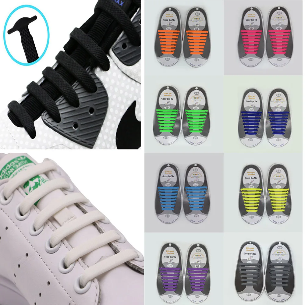 16pcs/lot Silicone Shoelaces Elastic Shoe Laces Special No Tie Shoelace for Men Women Lacing Rubber Zapatillas 13 Colors