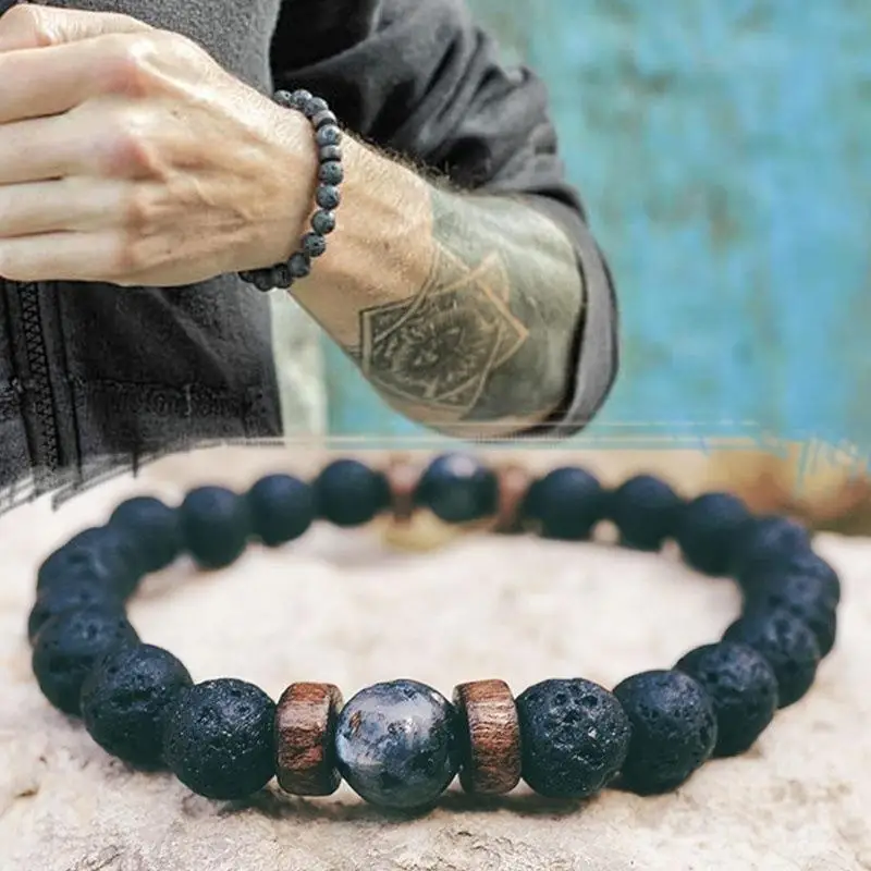 Beads Bracelet for Men Natural Volcanic Stone Bead Tibetan Buddha chakra Lava Stone Diffuser Bracelets Men Fashion New Jewelry