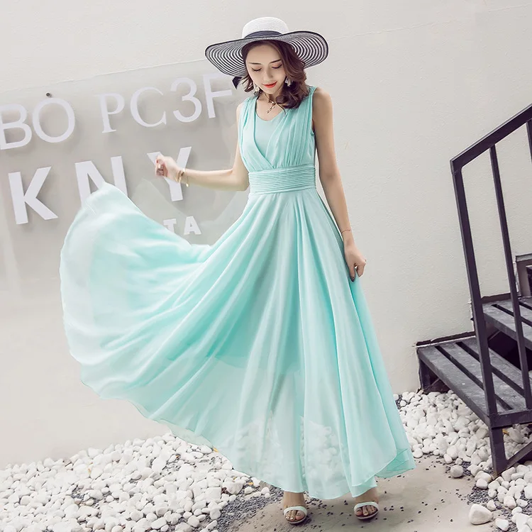

Spring Summer New Style WOMEN'S Dress Beach Long Skirts Korean-style Slim Fit Elegant Chiffon Bohemian One Piece
