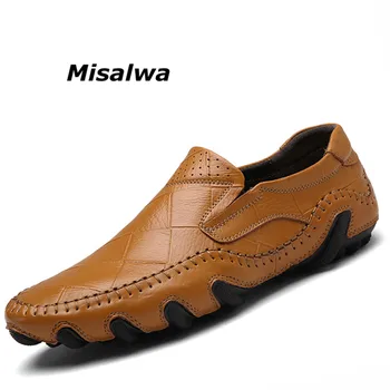 

Misalwa 38-46 Dropshipping Men Driving Loafers Leather Casual Soft Men Flats Lightweight Comfortable Male Shoe Handmade Sneakers