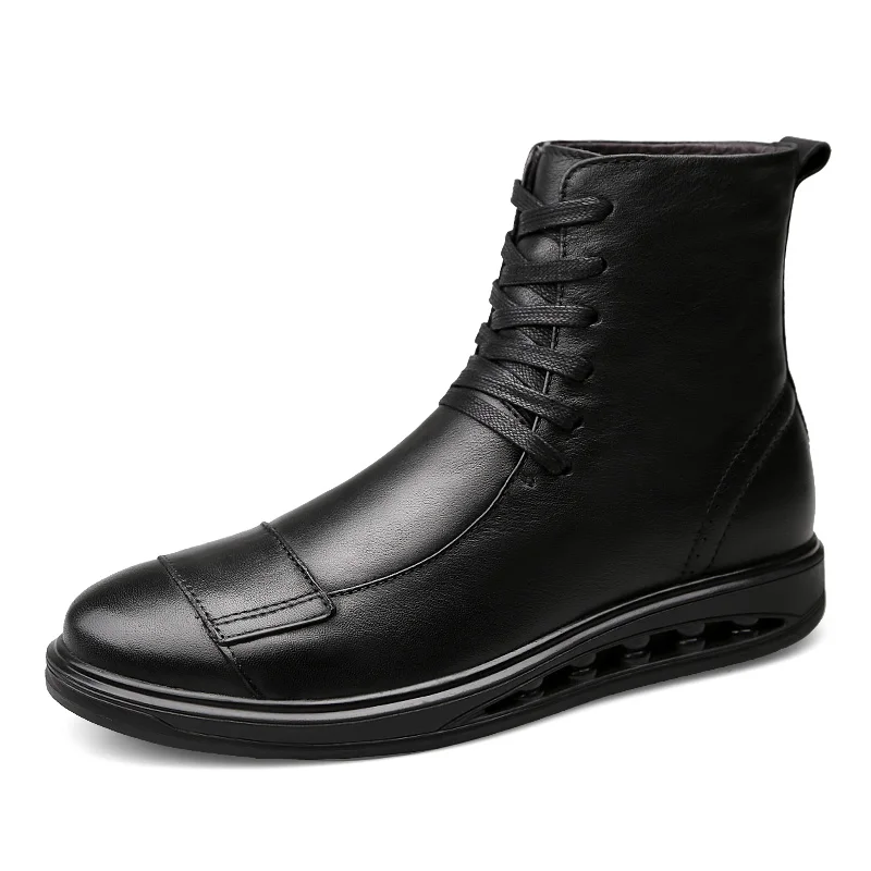 Популярные Брендовые мужские ботинки; осенне-зимняя обувь из натуральной кожи; мужские мотоциклетные ботильоны; пара оксфордских туфель; большие размеры 35-46 - Цвет: black