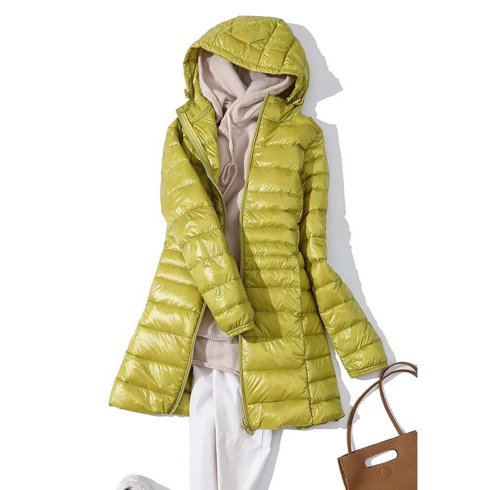 Lovirs 7XL, зимний женский пуховик с капюшоном, длинная куртка, пуховик на утином пуху, Женское пальто, ультра-тонкий светильник, одноцветные куртки, пальто, портативные парки