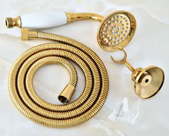 

Gold Color Brass Bathroom Telephone Shape Hand Spray Bracket Holder Handheld Shower head 1.5m Hand Held Shower Head Hose mhh040