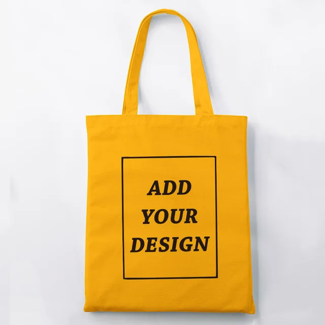 Custom Tote Bag Shopping Add Your Text Print Original Design White Zipper Unisex Fashion Travel Canvas Bags YELLOW