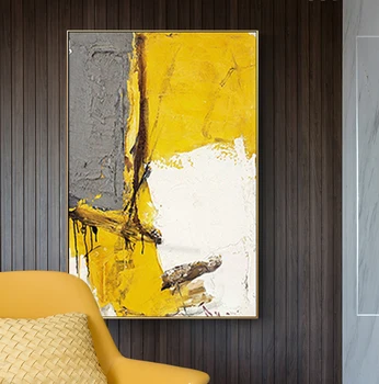 

Hand Painted Oil Paintings Abstract Yellow And White On Canvas Wall Art Home Decor