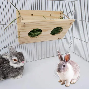 

Easy Clean Grass Feeder Fixed Container Wear Resistant Rabbit Home Food Pet Hanging Vertical Type Hole Holder Wooden