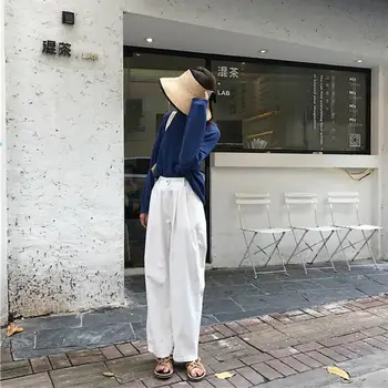 

Women Autumn Simple Korean Loose Solid Elegant High Waist Pants Casual Harajuku Chic Pockets Wide Leg Trousers