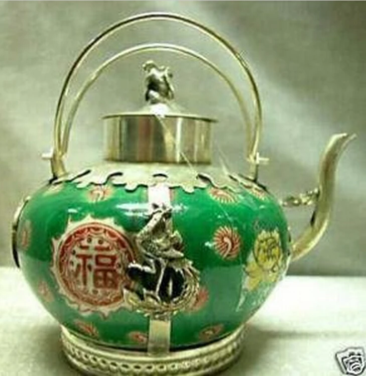 726++++++carving Chinese Tibet Silver Fashion Porcelain &amp Dragon Phoenix Tea Pot fast shipping tools wedding | Дом и сад