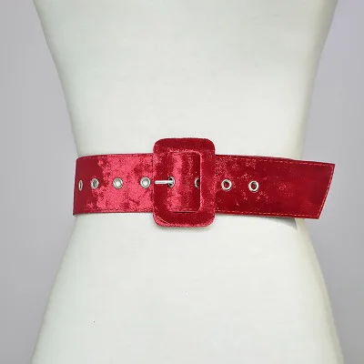 Colle Store Women Fashion Waistband For Dress Wide Belt Adjustable Belts Velvet Belts For Women 5cm Black Flannel - Цвет: Красный