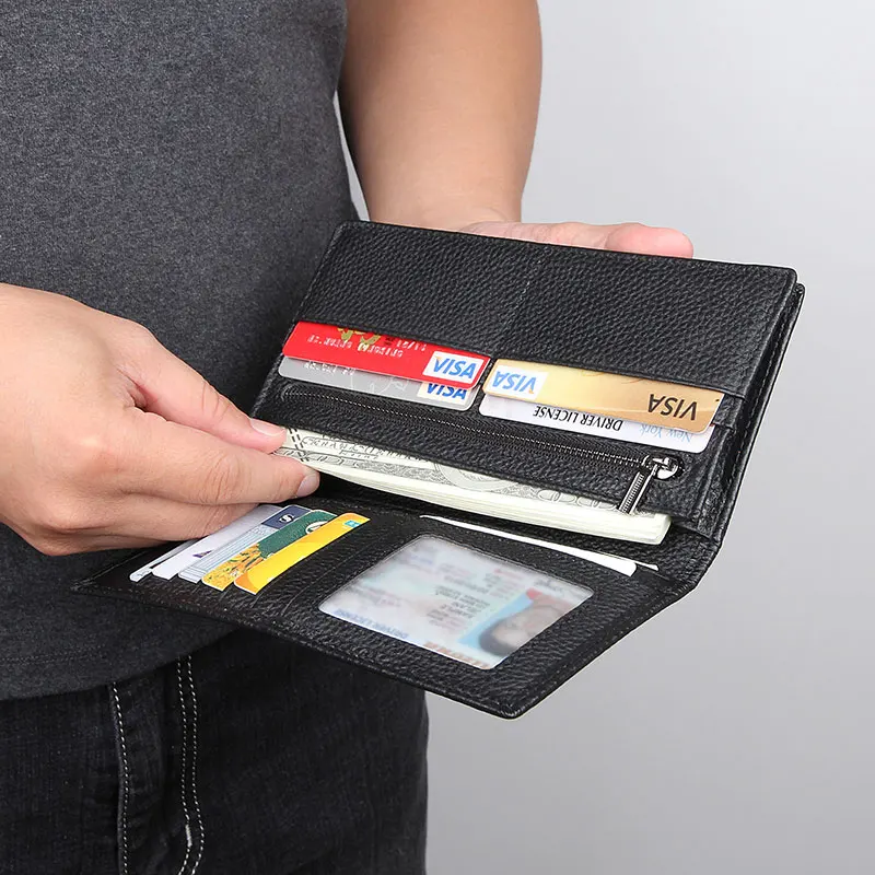 RFID кошелек из яловой кожи мужские длинные двойные кредитные карты держатель R-8100A