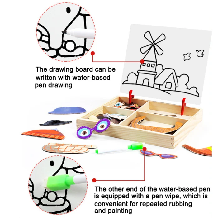 Children Intellectual Wood Magnetic Puzzle Set Early Education Puzzle Children Drawing Board Toys High Quality