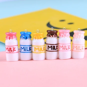 

10Pcs Simulation Milk Bottle Resin Earring Charms Pendant Findings Diy Craft Cute Phone Case Keychains Keyring Jewelry Make P107