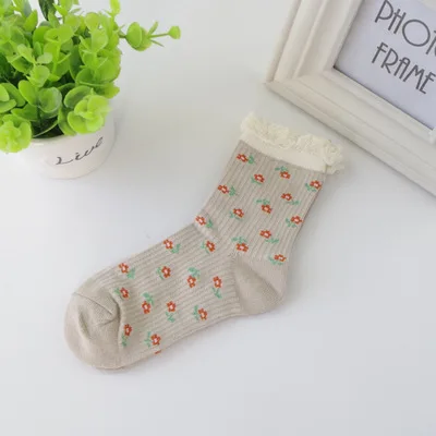 flower gray 1 пара, носки для девочек осеннее хлопковое кружево, цветок Танцевальная Стиль модные детские носки для девочек, для девочки 1-6 лет - Цвет: flower gray
