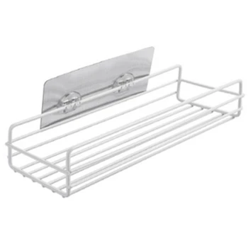 

Practical Iron Shelf Adhesive Storage Rack Holder Shower Shampoo Organizer Kitchen Bathroom Accessories White