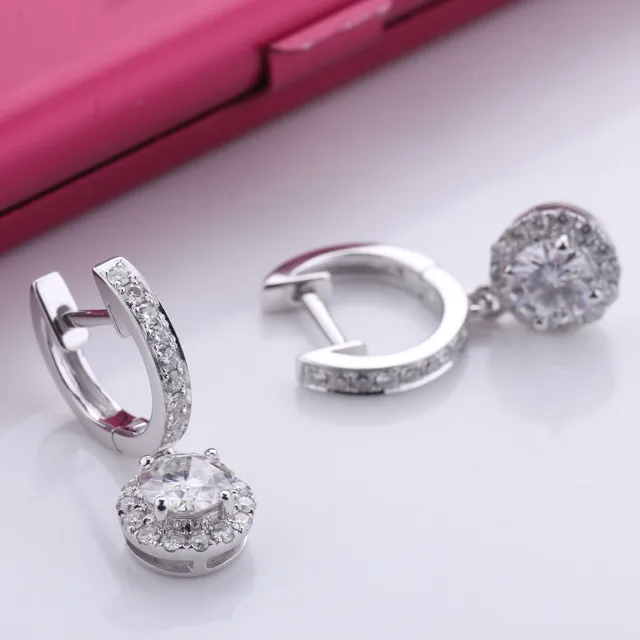 Fashion 18K White Gold Women 1ct total Round White Moissanite stone Diamond Drop Earrings Jewelry for Women 2