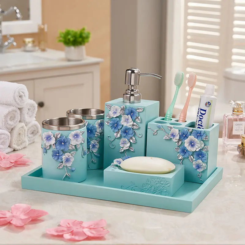 C European-style bathroom five-piece bathroom supplies kit toothbrush bathroom stainless steel mouthwash cup wash set LO725229 - Цвет: C