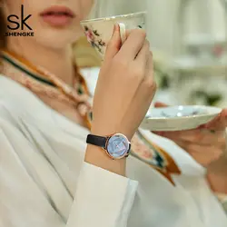 Shengke 2019 женские наручные часы повседневные белые женские часы женские кожаные часы розовые часы японские кварцевые часы для женщин подарок