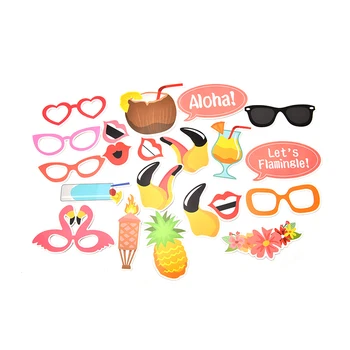 

21PCS Lovely Flamingo Tropical Summer Hen Photo Booth Props Stick Birthday Beach Paper Crafts Events Party Supplies On Sale