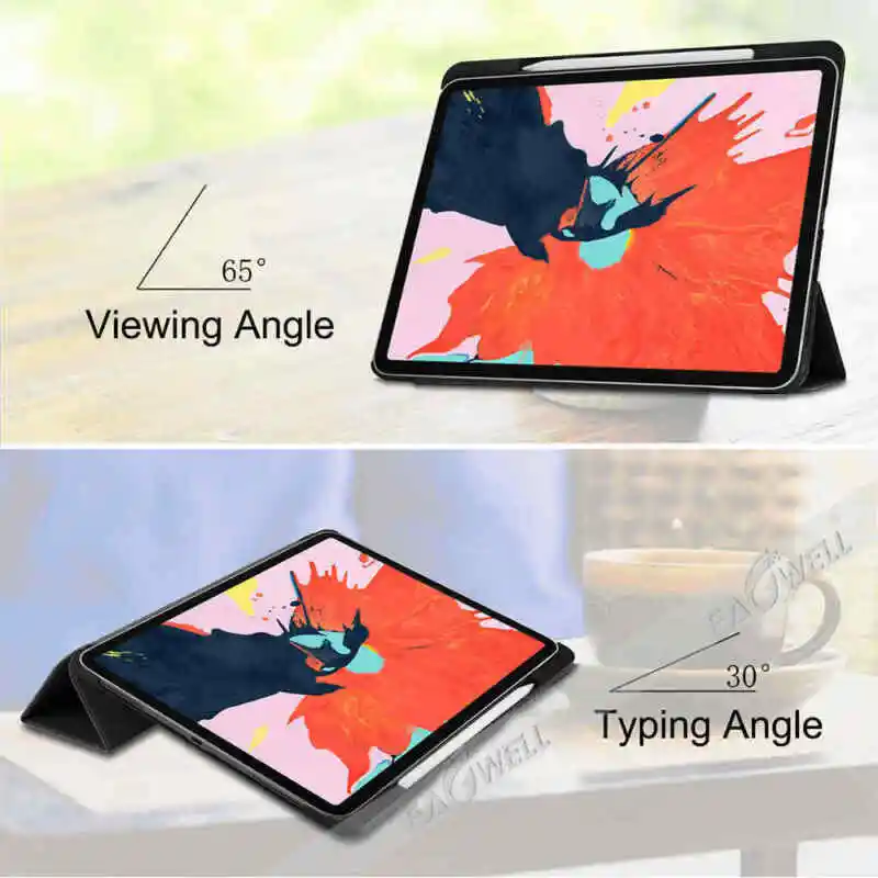Умный чехол для планшета iPad Pro 12,9 дюйма, противоударный трехскладной чехол-подставка из искусственной кожи с откидной крышкой, чехол с функцией автоматического сна