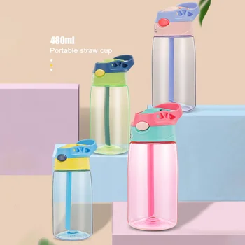 

480ml Kids Water Bottle With Straw BPA Free Children Water Drinking Kettle Healthy Plastic Portable Sports Bottle