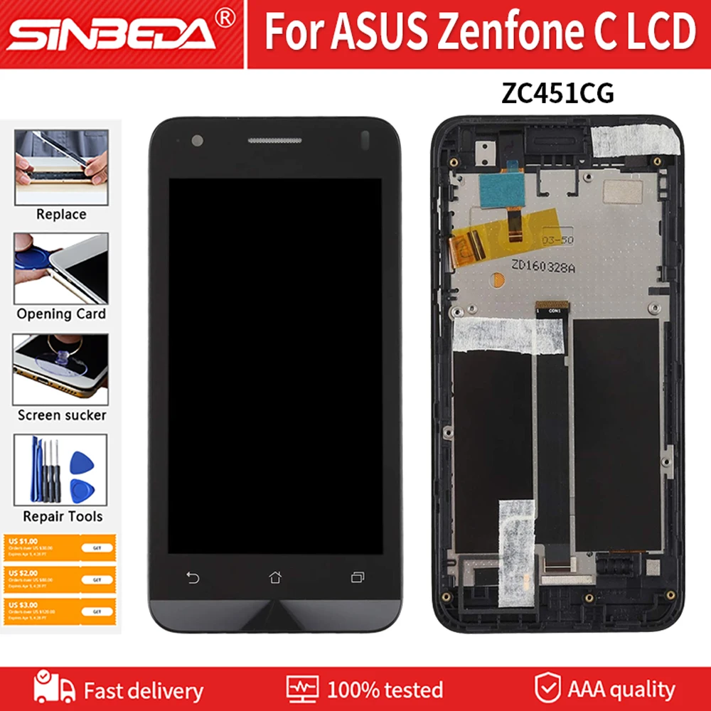 Оригинальный ЖК дисплей 4 5 дюйма для ASUS Zenfone C ZC451CG сенсорный экран с рамкой