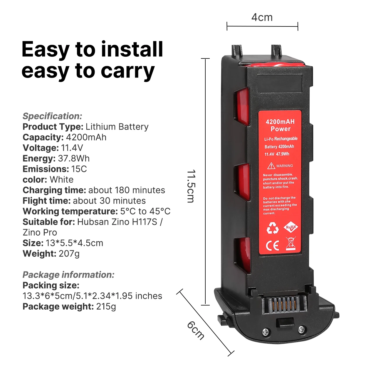 Description Picture 4 of itemBig Promotion 4200mAh Battery for Hubsan H117S Zino GPS RC Quadcopter Spare Parts 11.4V Battery for RC Camera Drones