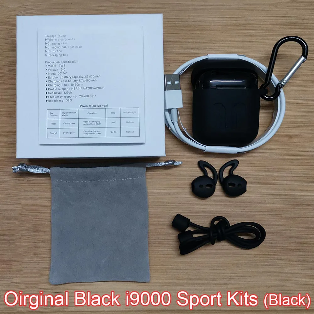 i9000 TWS Air 2 Smart Сенсор Беспроводной Bluetooth наушники 1536P PK H1chip i30 i60 i200 i800 i1000 i2000 i5000 TWS - Цвет: Black i9000 kits