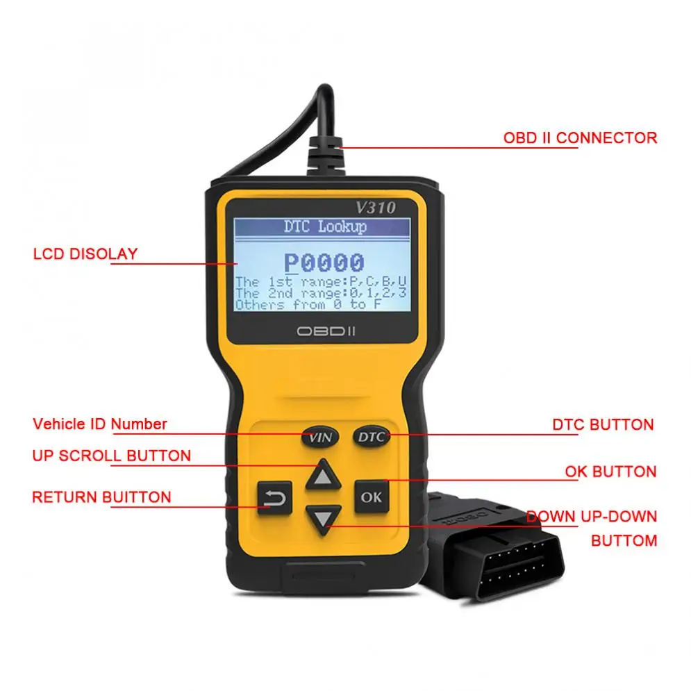 V310 OBDII 9 V-16 V 16 Pin многоязычный ручной Универсальный Автомобильный диагностический сканер с поддержкой четких кодов неисправностей