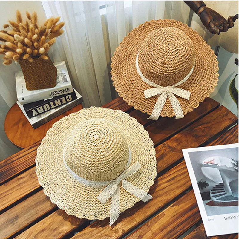 

Beach Hat Children Summer Korean-style Versatile Topee Large Brimmed Seaside Outing Straw Hat Sun-resistant Face Covering Sun Ha