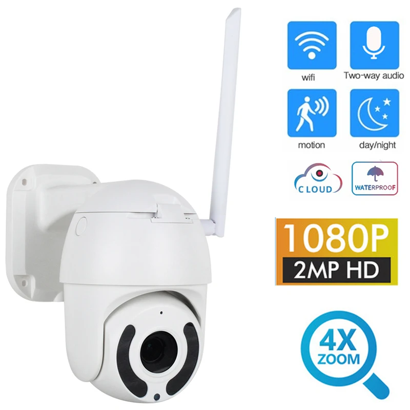 Водонепроницаемая беспроводная 1080P 2MP PTZ wi-fi IP купольная скоростная камера H.265 домашняя камера видеонаблюдения двухстороннее аудио