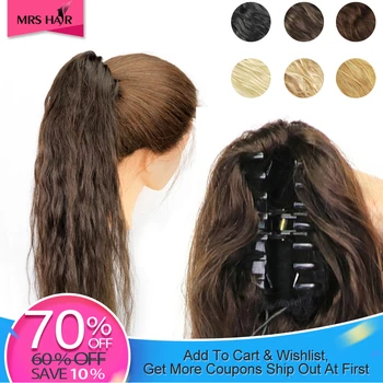 

MRSHAIR Drawstring Wavy Ponytail Human Hair Claw Clip Ponytail Curly Hairpiece Non-remy Clip in Extensions 100g Brown #60 Color