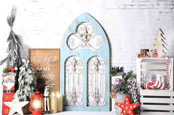 

HUAYI Artistic Wooden Door With Brick Wall Background Backdrop For Merry Christmas Day Photoshoot Prop Banners w-4445