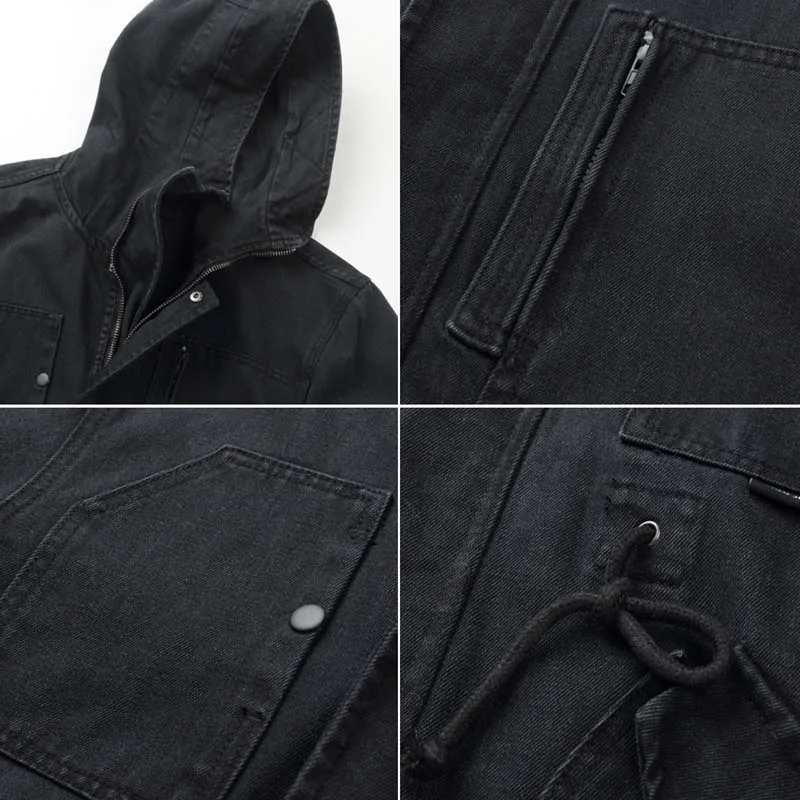 Men Casual Cargo Denim Jackets Hooded Loose 2019 Fashion Long Jeans Jackets For Male Front Pockets (2)