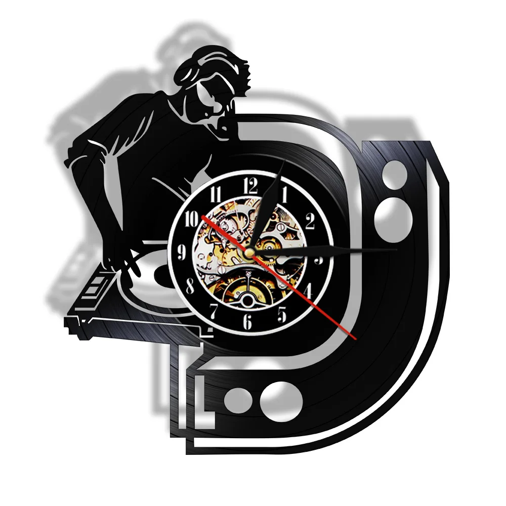 DJWallClockMusicVinylRecordWallClockModernDesign3DWallWatch