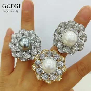 

GODKI 2020 Trendy BIG Pearl Statement Rings for Women Cubic Zirconia Finger Rings Beads Charm Ring Bohemian Beach Jewelry GIFT