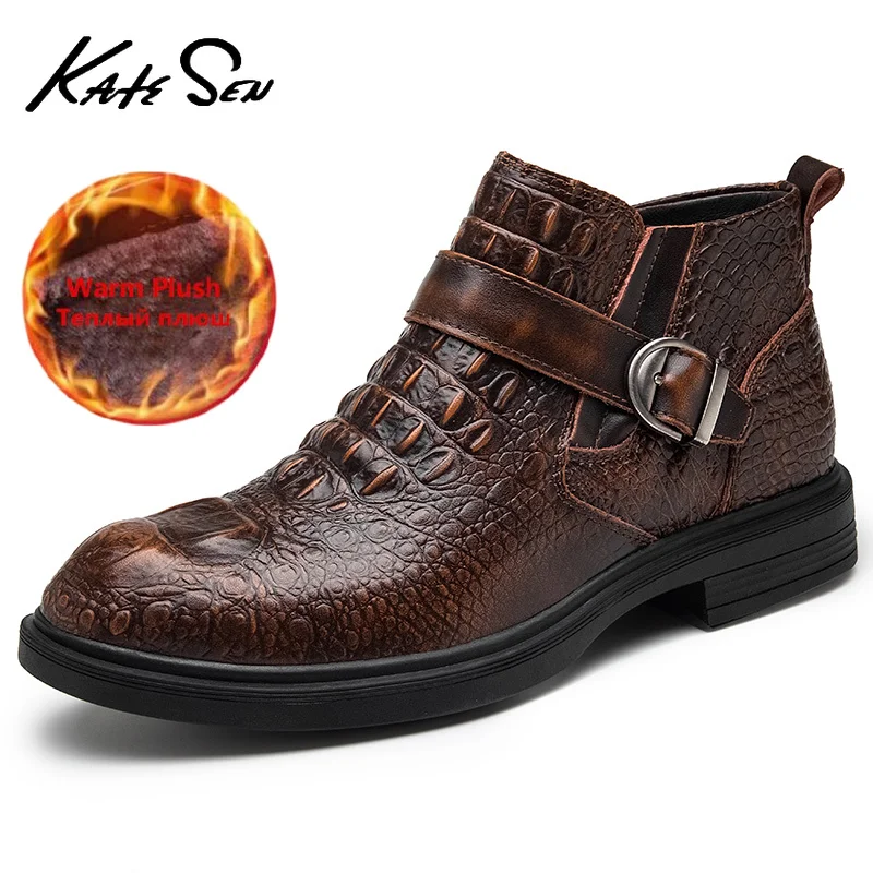 

2020 New Autumn Winter Fur Men Boots Business Genuine Leather Ankle Boots High Quality Warm Plush Snow Boots Chelsea Boots