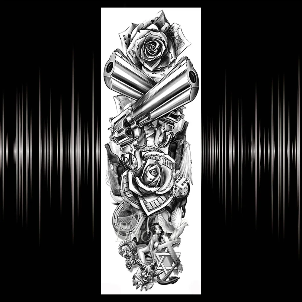 Полная рука Черная роза маска Временные татуировки стикер для женщин мужчин