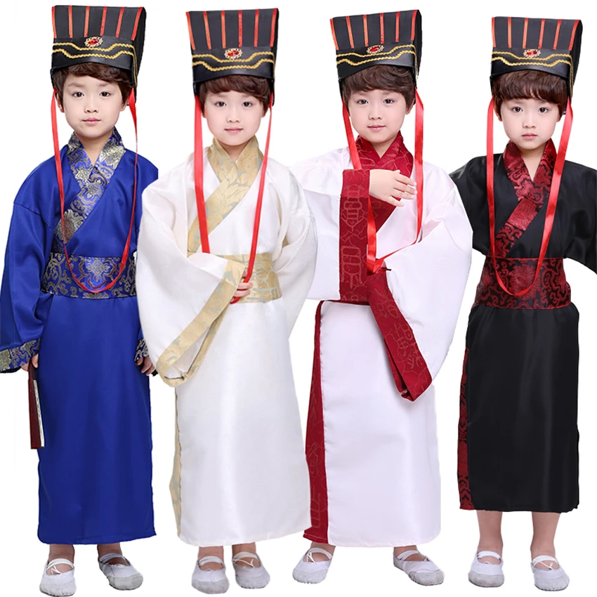 7Color Kids Chinese Ancient Costume Traditional Dynasty Official Stage Performance Party Clothing Folk Dance Hanfu Costumes Set
