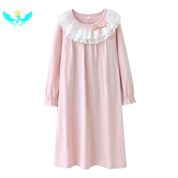 

Girls Pajama Dress Lace Princess Girls Nightgown Teen Big Girls Night Dress Long Sleeve Girls Home Wear TOA