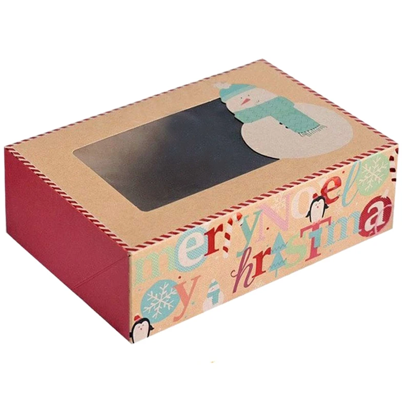 

12Pack Christmas Snowman Gifts Boxes with Window, Candy Boxes, Cookie Gift Boxes,Brown Kraft Boxes with Christmas Pattern