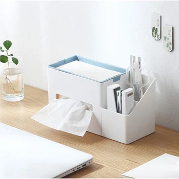 

With Paper Extraction Box Desk Organizer Pen Holder Pencil Pot Box Office Accessories Storage Container Two Grids Storage Box