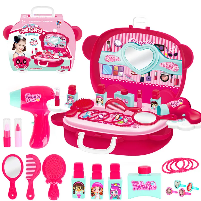 

Simulation Make Up Toy For Girls Cosmetic Suitcase Princess Makeup Hairdressing Pretend Play House Toys Hair Dryer Set Kids Gift